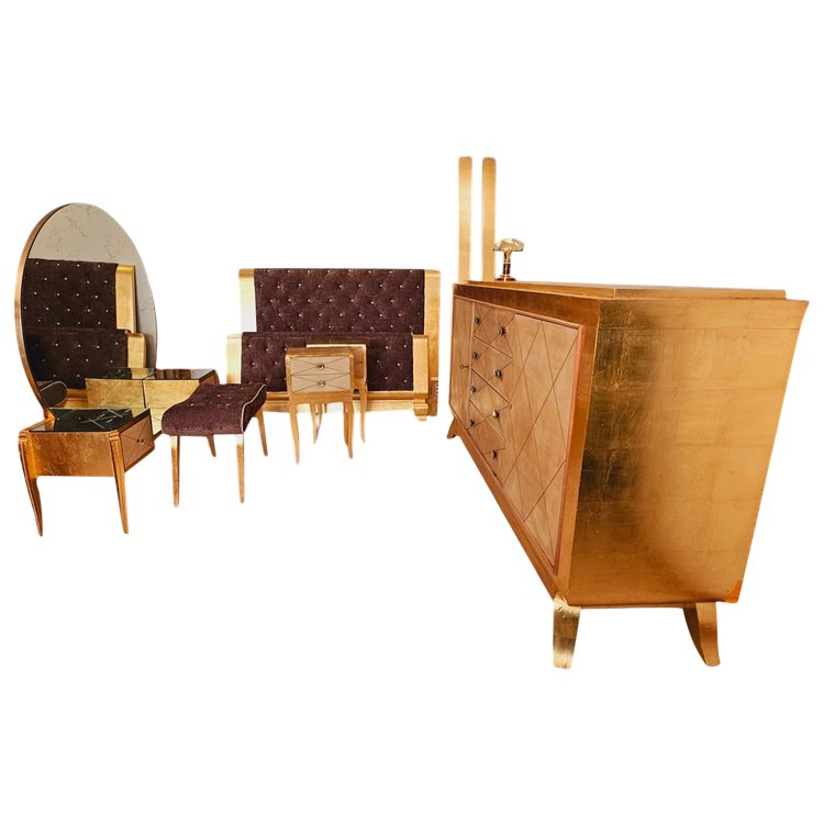 1940's Parchment And Gold Leaf Bedroom