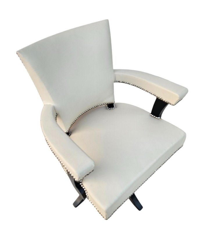 Fauteuil De Bureau Tournant Art Déco En Cuir Ivoire