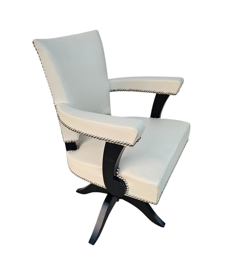 Fauteuil De Bureau Tournant Art Déco En Cuir Ivoire