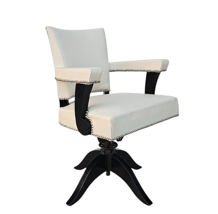 Fauteuil De Bureau Tournant Art Déco En Cuir Ivoire