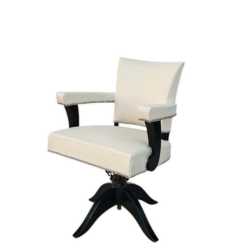 Fauteuil De Bureau Tournant Art Déco En Cuir Ivoire