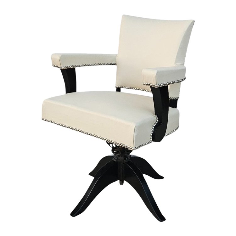 Fauteuil De Bureau Tournant Art Déco En Cuir Ivoire