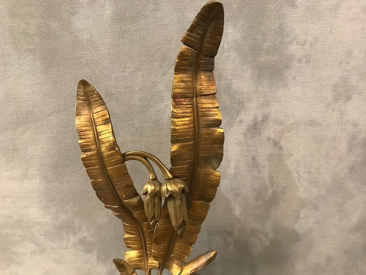 Paire de chenets en bronze décor façade d'époque 19 ème 