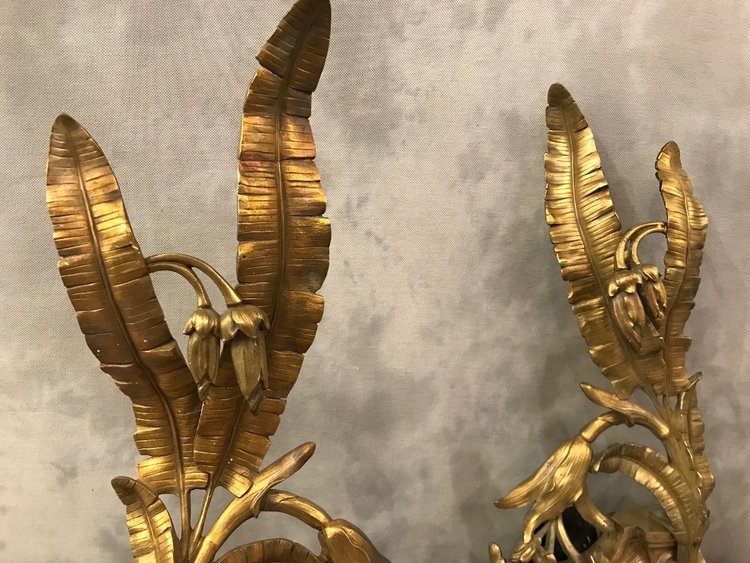 Paire de chenets en bronze décor façade d'époque 19 ème 
