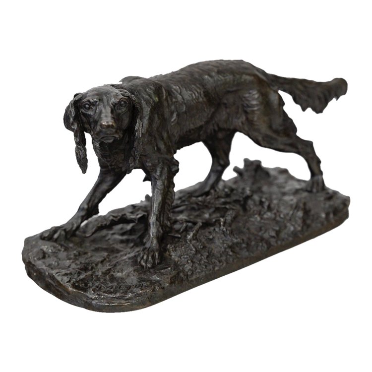Sculpture - Chien De Chasse Setter , Pierre- Jules Mêne (1810-1879) - Bronze
