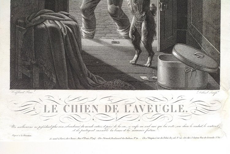 Etching  19th Century Engraving After Wafflard The Blindman dog Old Print