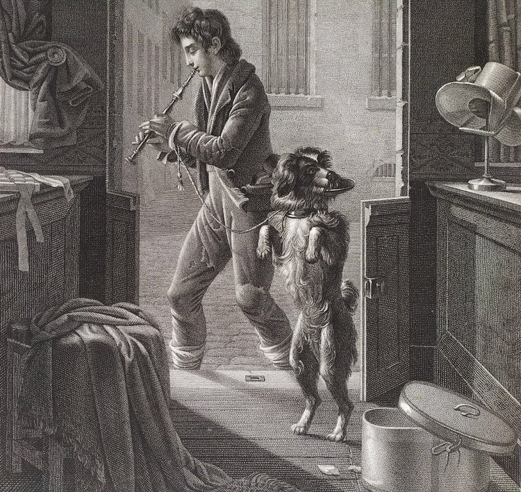 Etching  19th Century Engraving After Wafflard The Blindman dog Old Print