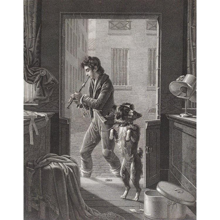 Etching  19th Century Engraving After Wafflard The Blindman dog Old Print