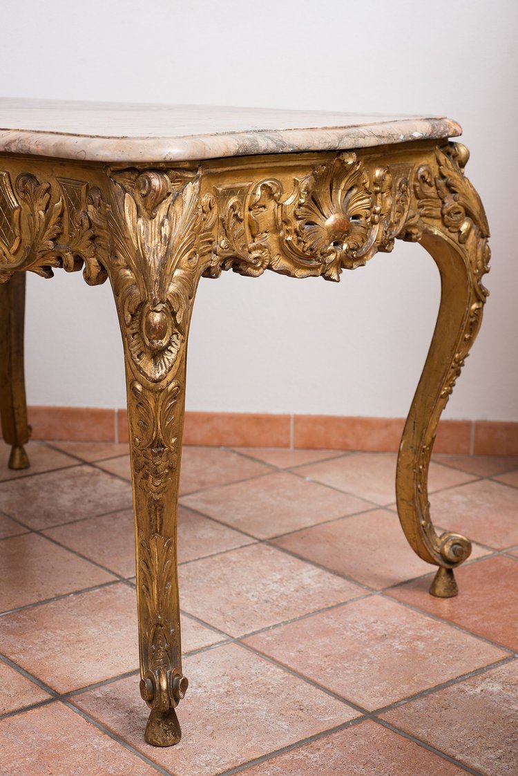 Table Ancienne Française Napoléon III En Bois Doré Et Sculpté. XIXe Siècle.