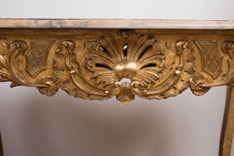 Table Ancienne Française Napoléon III En Bois Doré Et Sculpté. XIXe Siècle.