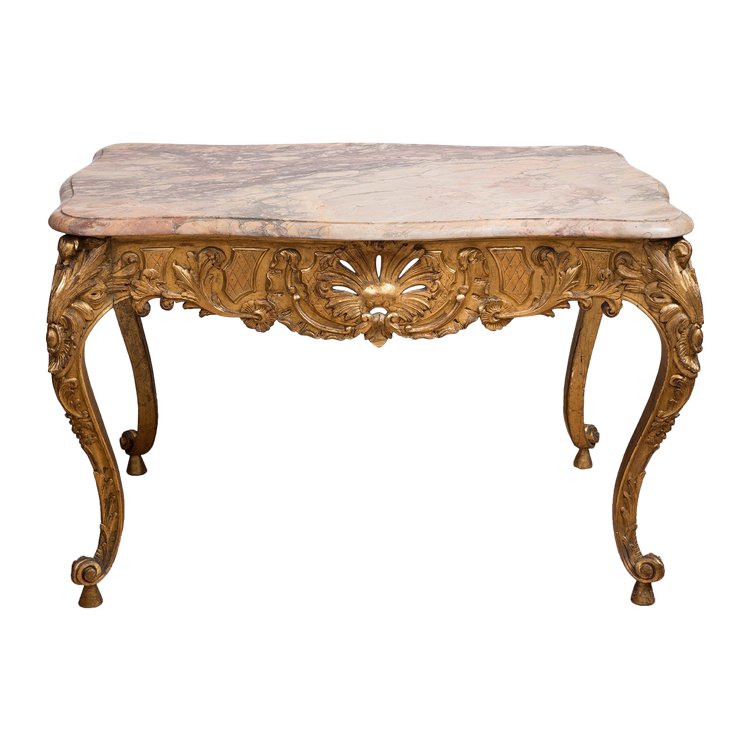 Table Ancienne Française Napoléon III En Bois Doré Et Sculpté. XIXe Siècle.