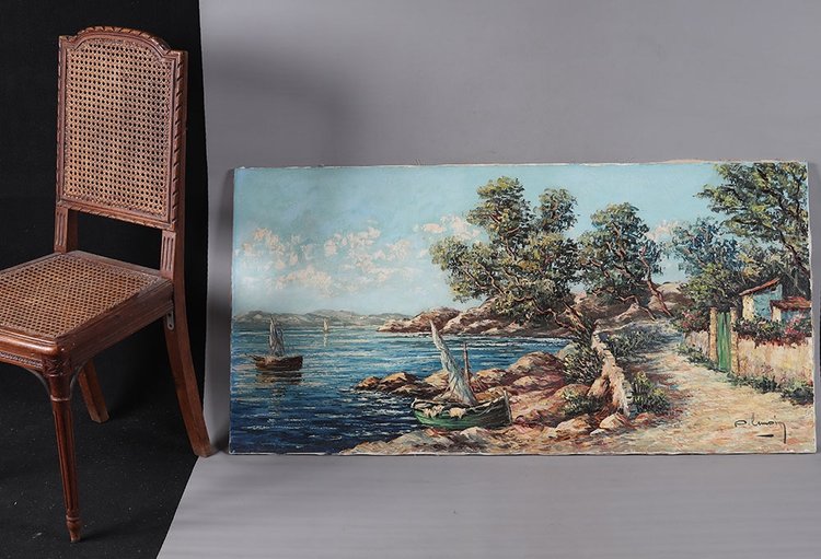 La Côte d'Azur, 130 cm, signed: Pierre Lemoine, circa 1950/60, l'Esterel, Sud France, marine
