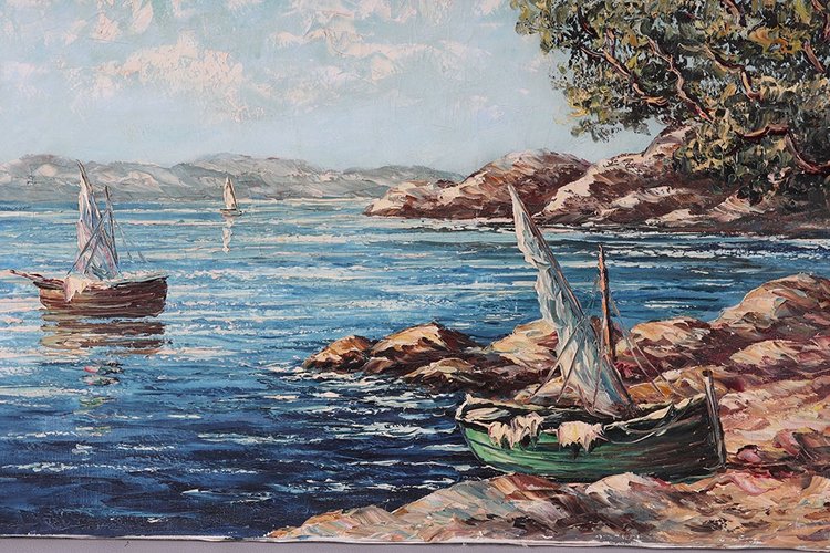 La Côte d'Azur, 130 cm, signed: Pierre Lemoine, circa 1950/60, l'Esterel, Sud France, marine