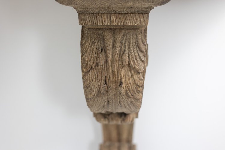 Jean-Charles Moreux. Carved oak and marble console table. Circa 1940