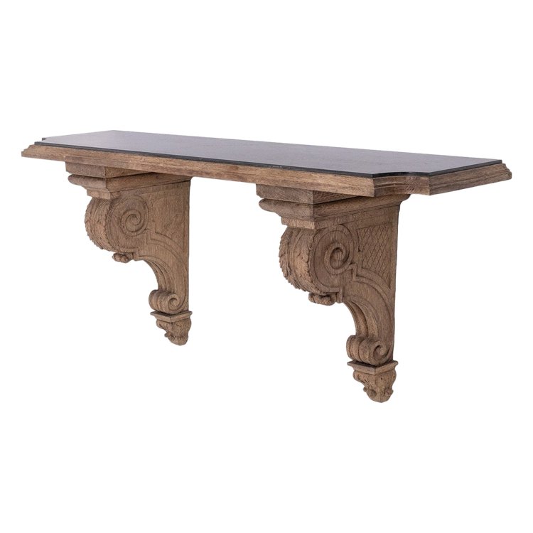 Jean-Charles Moreux. Carved oak and marble console table. Circa 1940