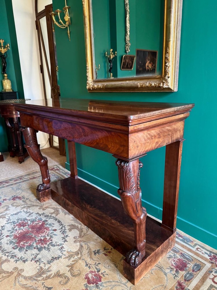 Rare console desserte à l'Antique en acajou massif, d’époque Empire-Consulat.
