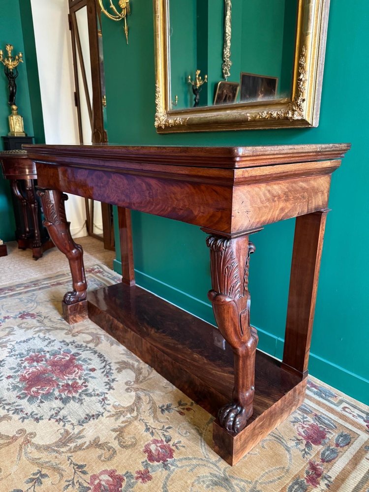 Rare console desserte à l'Antique en acajou massif, d’époque Empire-Consulat.