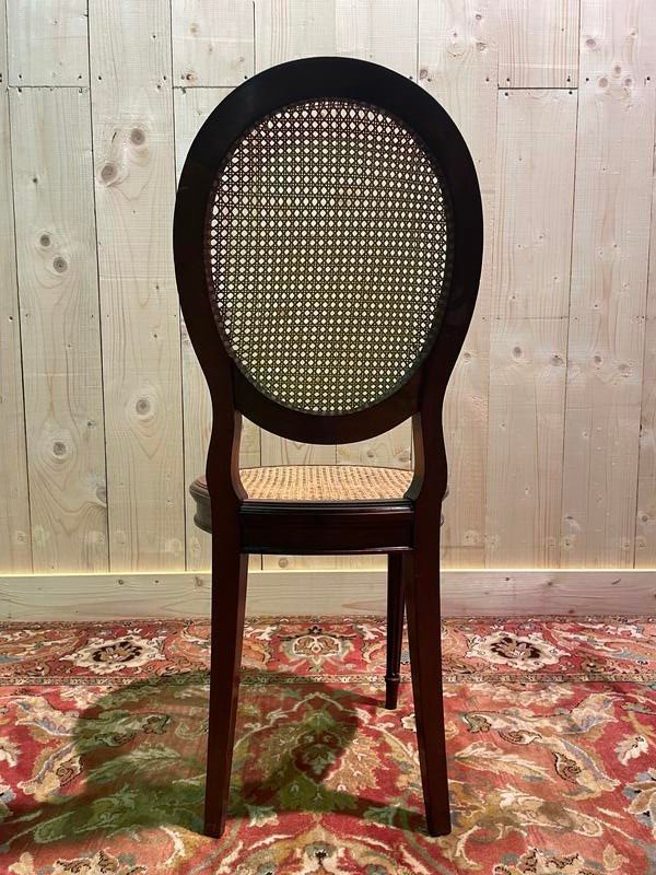 Set of 6 Louis XVI style medallion chairs in mahogany and cane