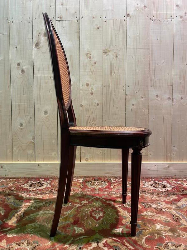Set of 6 Louis XVI style medallion chairs in mahogany and cane