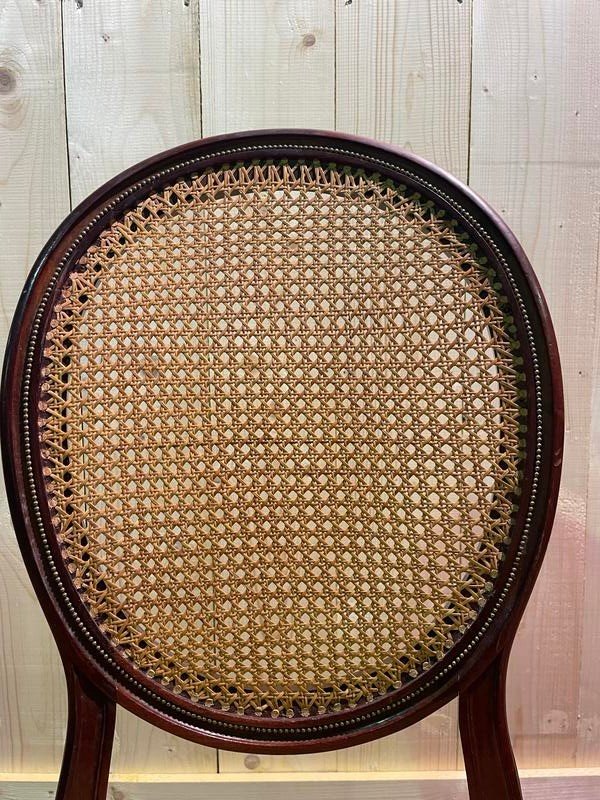 Set of 6 Louis XVI style medallion chairs in mahogany and cane