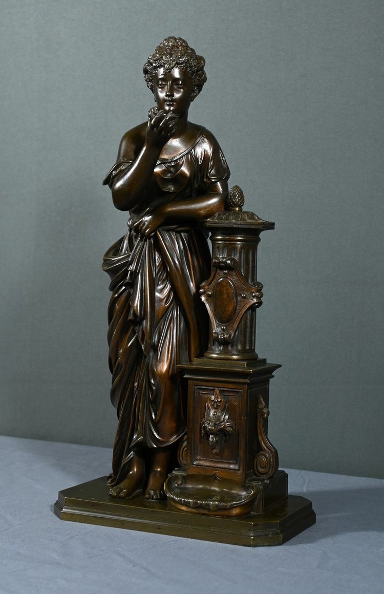 Bronze "Demoiselle à la Fontaine", signiert E.Bruchon - Mitte XIX.