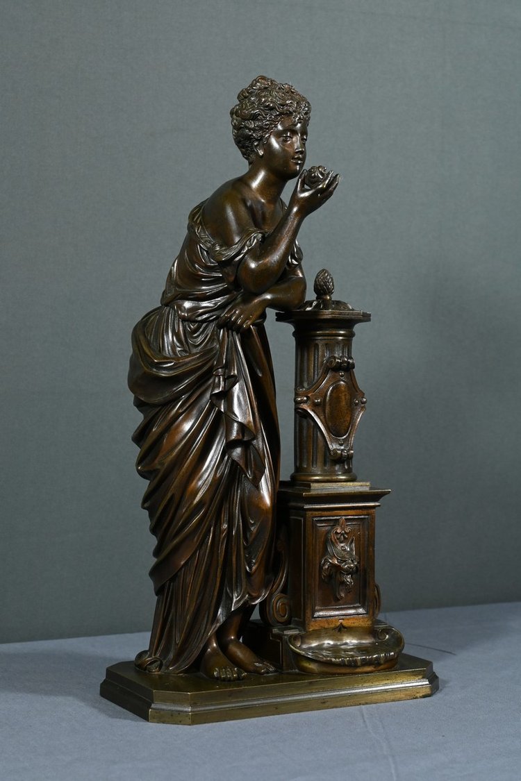 Bronze "Demoiselle à la Fontaine", signiert E.Bruchon - Mitte XIX.