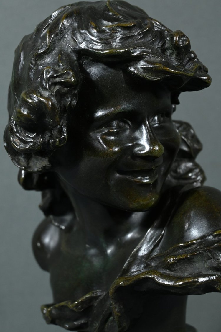 Bronze "Laughing Child", signed A.Injalbert - Late 19th century