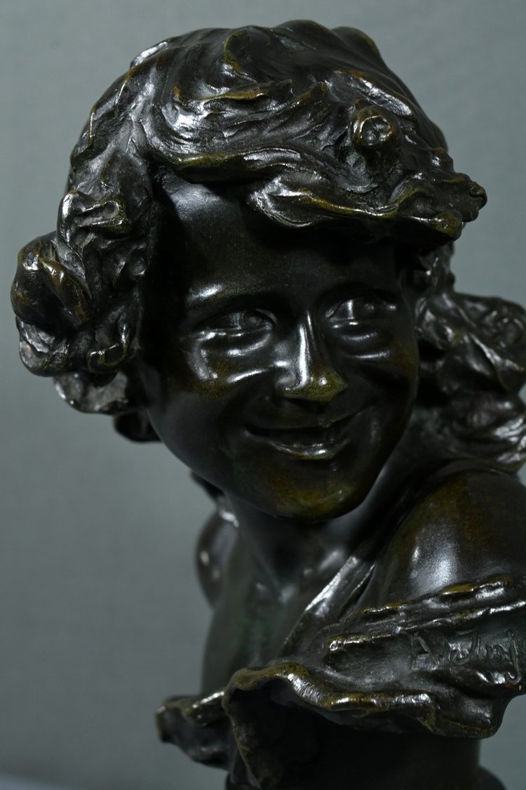 Bronze "Laughing Child", signed A.Injalbert - Late 19th century
