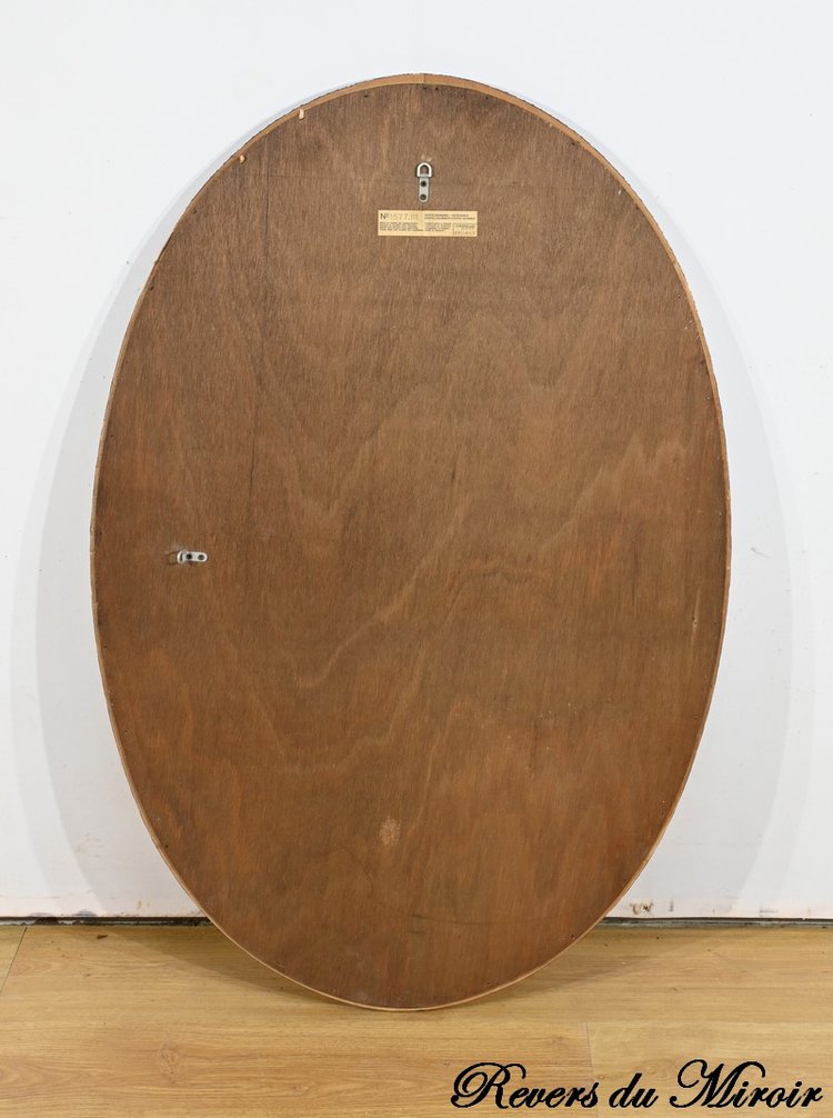 Specchio ovale in ottone smaltato, stile Hollywood Regency - 1970