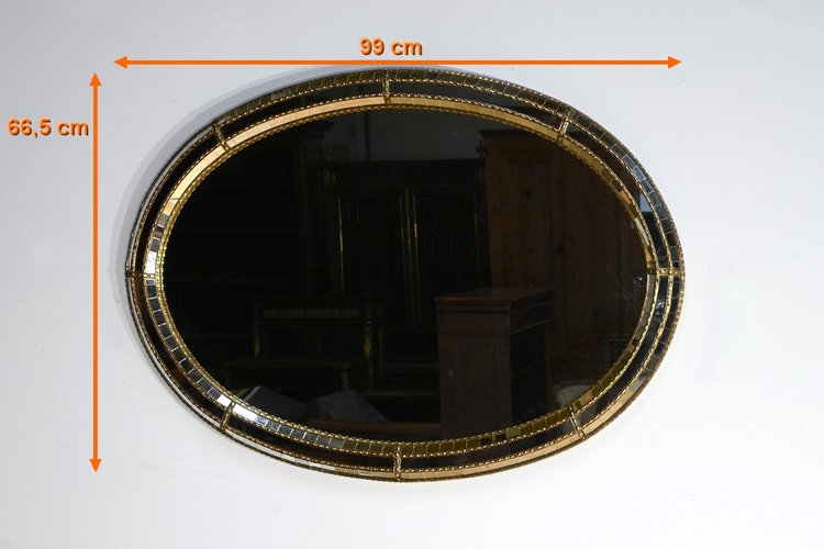 Specchio ovale in ottone smaltato, stile Hollywood Regency - 1970