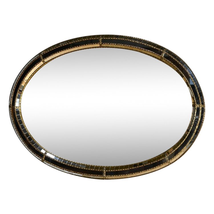 Specchio ovale in ottone smaltato, stile Hollywood Regency - 1970