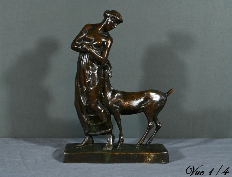 Bronzo "Donna con cerbiatto", Atelier Primavera - 1930