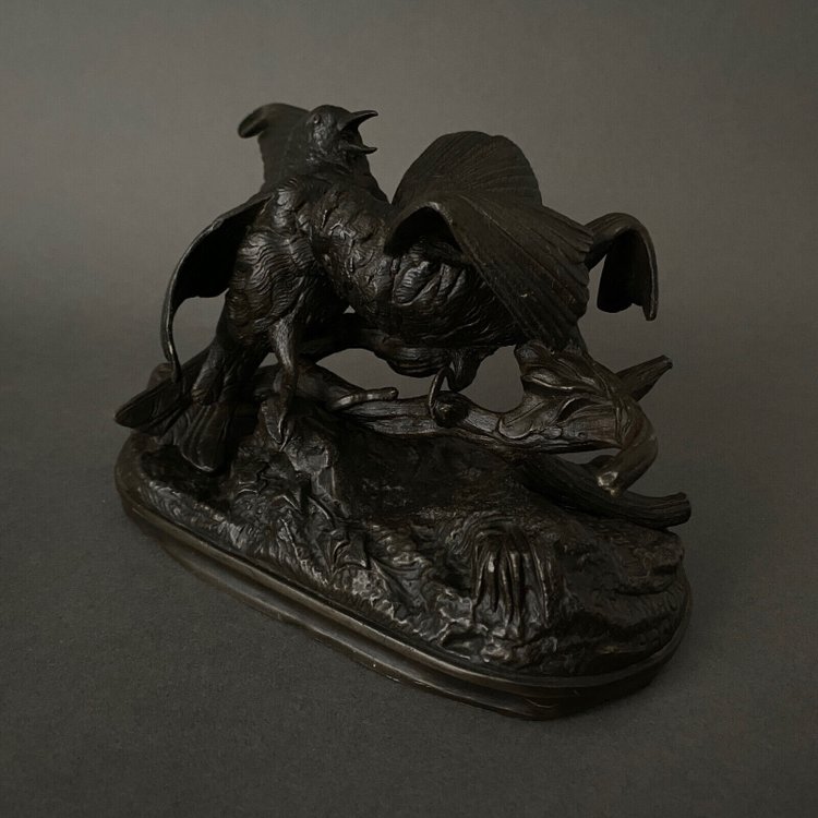Bronze aus dem 19. Jahrhundert, die ein Vogelpaar darstellt, von Chanhomme 1850