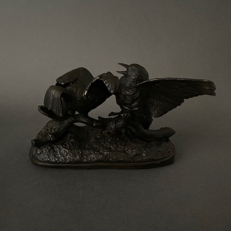 Bronze aus dem 19. Jahrhundert, die ein Vogelpaar darstellt, von Chanhomme 1850