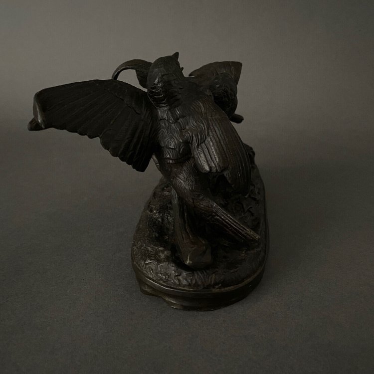 Bronze aus dem 19. Jahrhundert, die ein Vogelpaar darstellt, von Chanhomme 1850
