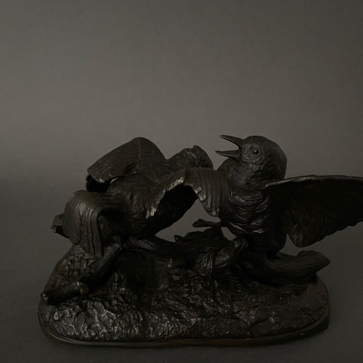 Bronze aus dem 19. Jahrhundert, die ein Vogelpaar darstellt, von Chanhomme 1850