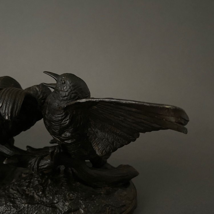 Bronze aus dem 19. Jahrhundert, die ein Vogelpaar darstellt, von Chanhomme 1850