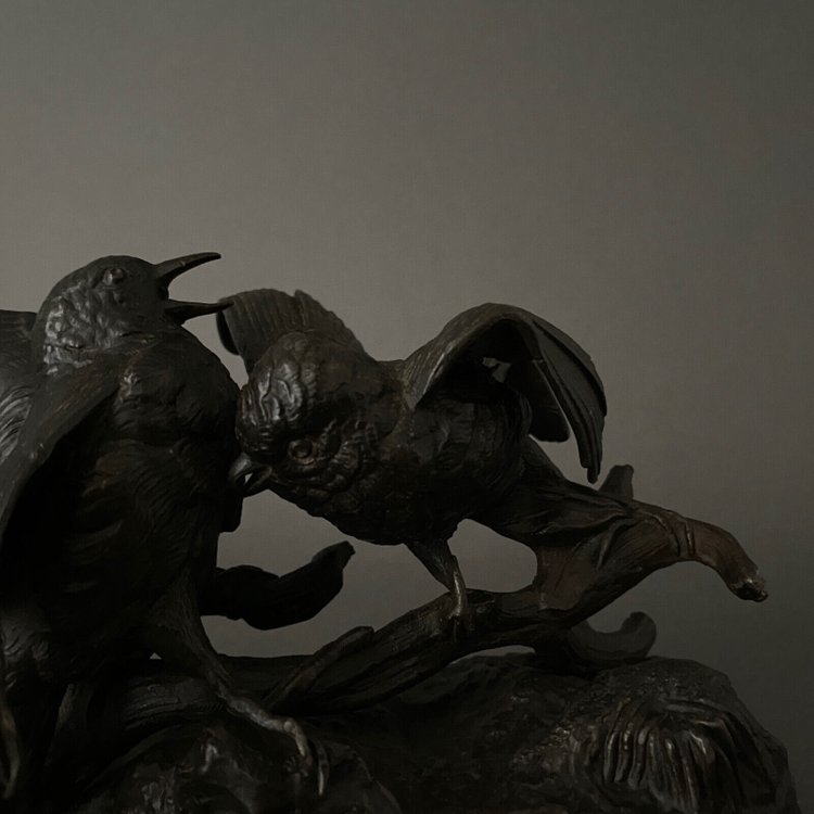 Bronze aus dem 19. Jahrhundert, die ein Vogelpaar darstellt, von Chanhomme 1850