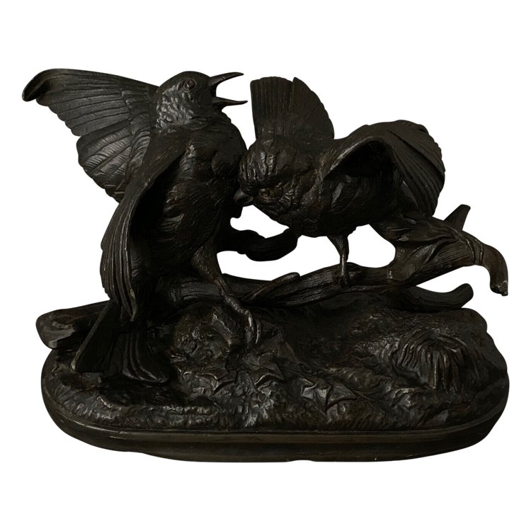 Bronze aus dem 19. Jahrhundert, die ein Vogelpaar darstellt, von Chanhomme 1850