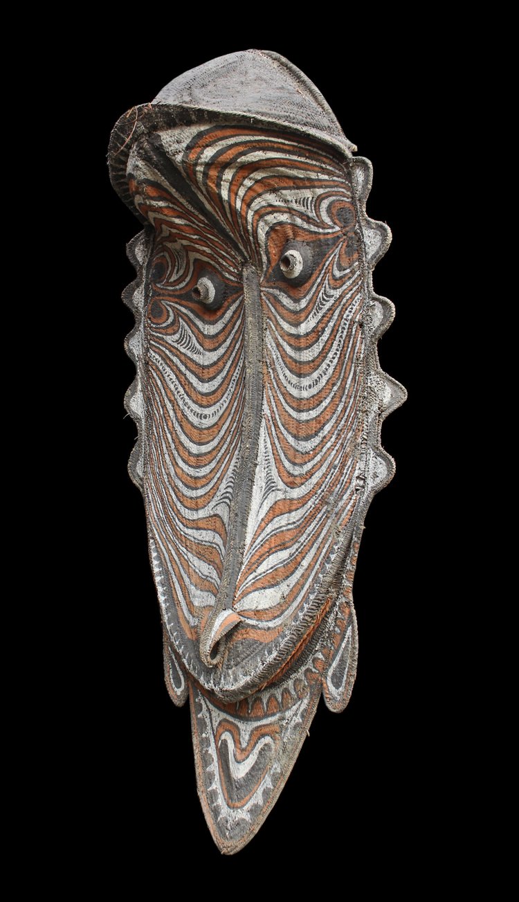 Enorme maschera a timpano, arte dell'Oceania, arte tribale, Papua Nuova Guinea