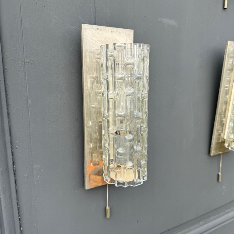 Suite of 4 1970s sconces in frosted glass and chrome-plated metal 20th century