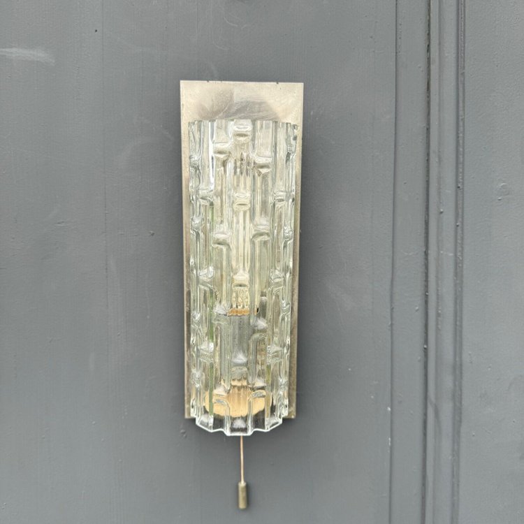Suite of 4 1970s sconces in frosted glass and chrome-plated metal 20th century