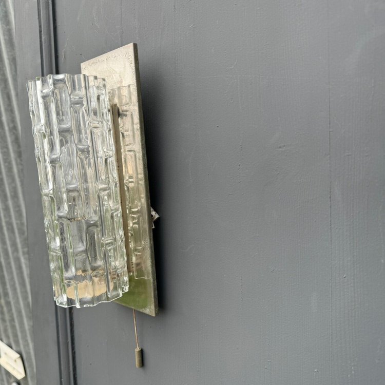 Suite of 4 1970s sconces in frosted glass and chrome-plated metal 20th century