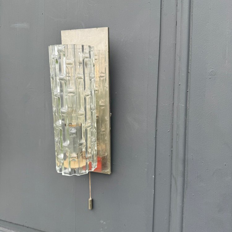 Suite of 4 1970s sconces in frosted glass and chrome-plated metal 20th century