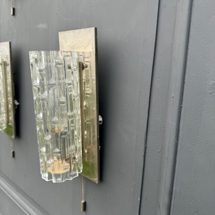 Suite of 4 1970s sconces in frosted glass and chrome-plated metal 20th century