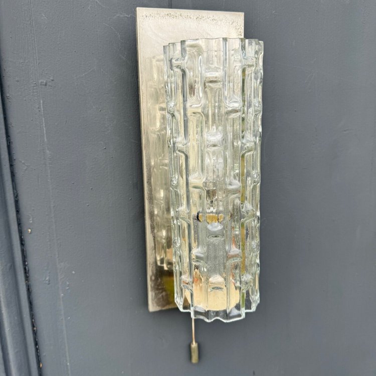 Suite of 4 1970s sconces in frosted glass and chrome-plated metal 20th century