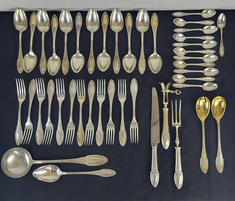 61-teilige Menagerie aus versilbertem Metall aus dem Hause Ercuis Modell Empire