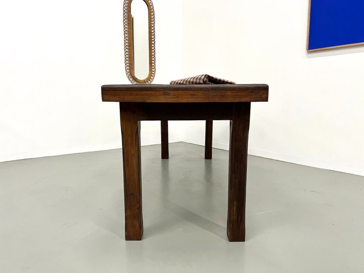 Small 50's farm table in blond walnut wood