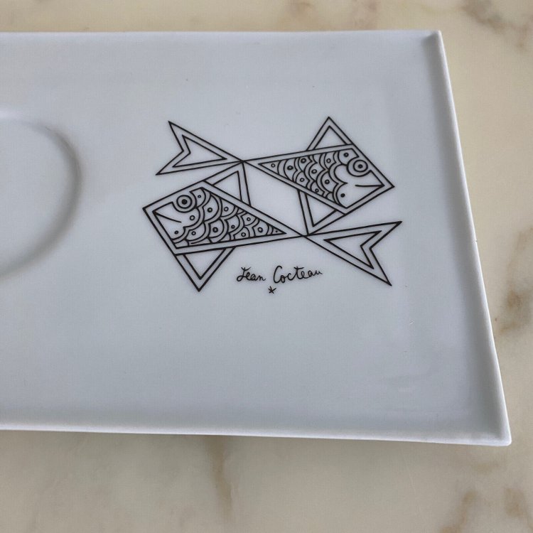 Paire de tasses avec sous-tasses Jean Cocteau XXe en porcelaine d'art