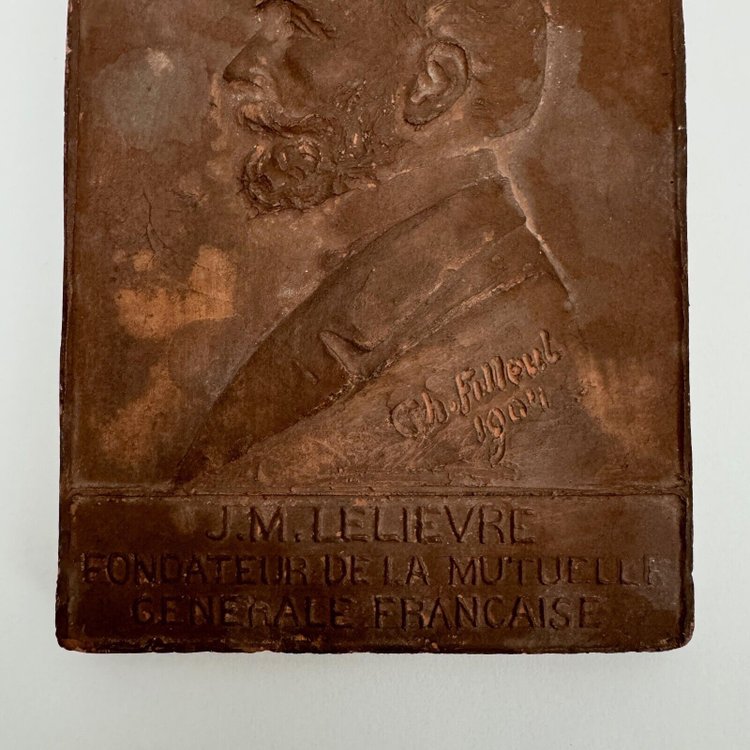 Plaque bas-relief en terre cuite J.-M. Lelièvre par Charles Filleul 1904